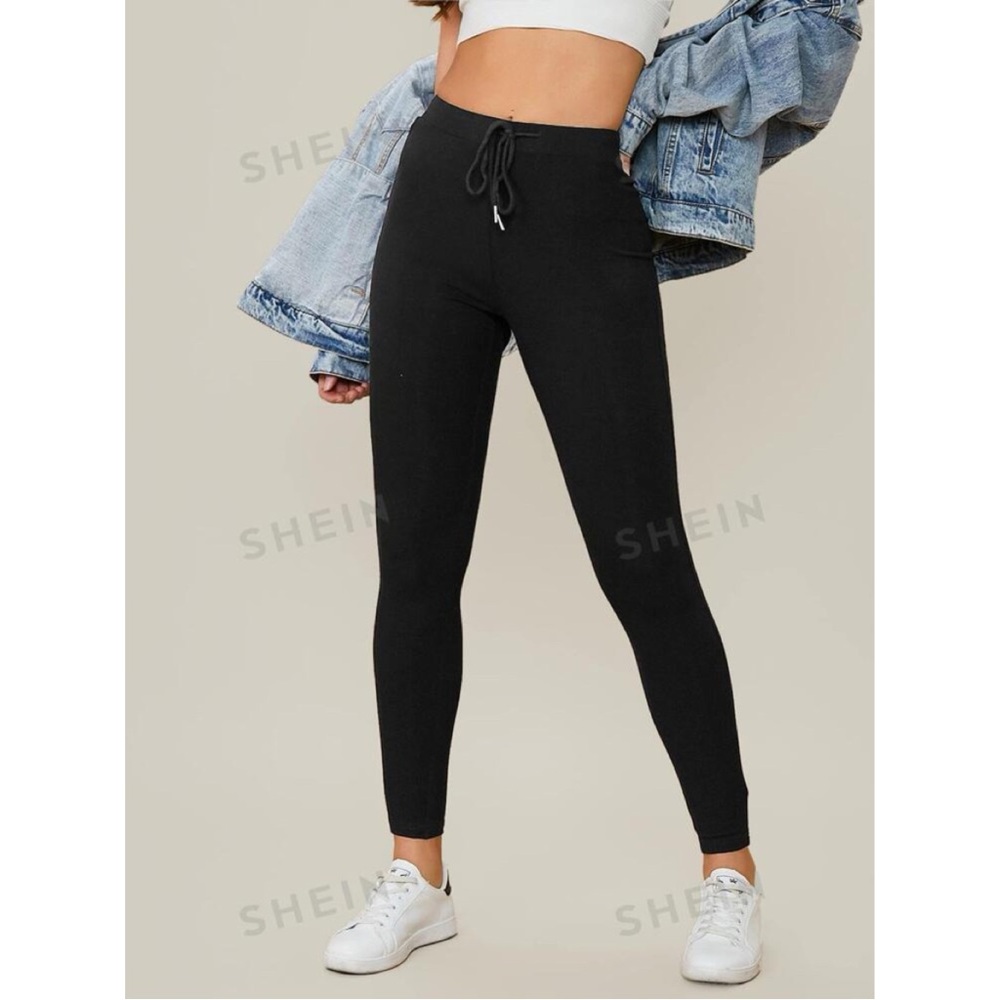 SHEIN EZwear Drawstring Waist Solid Leggings